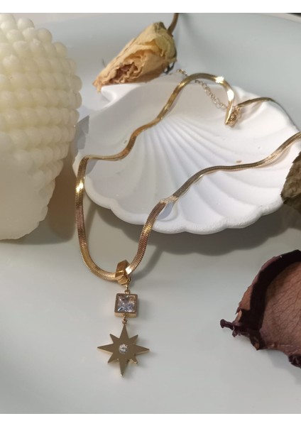 Yıldız Taşli Italyan Zincir Gold Kolye Paslanmaz Çelik fiyatları