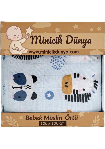 Müslin Örtü Tekli 100X100 Minicik Safari Dostları
