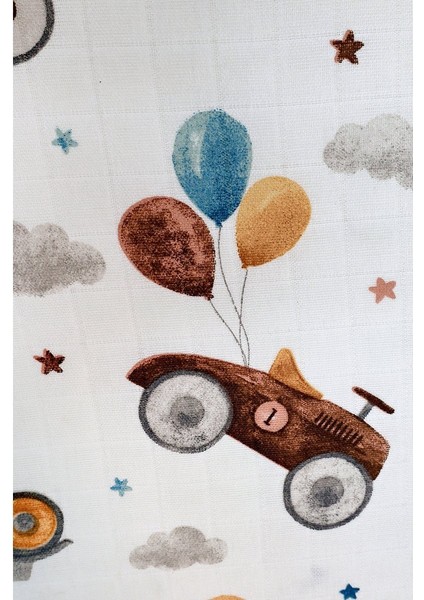 Müslin Örtü Üçlü 70X70 Minicik Uçan Arabalar-Minicik Kaktüs Bahçesi-Minicik Geyik Bahçesi