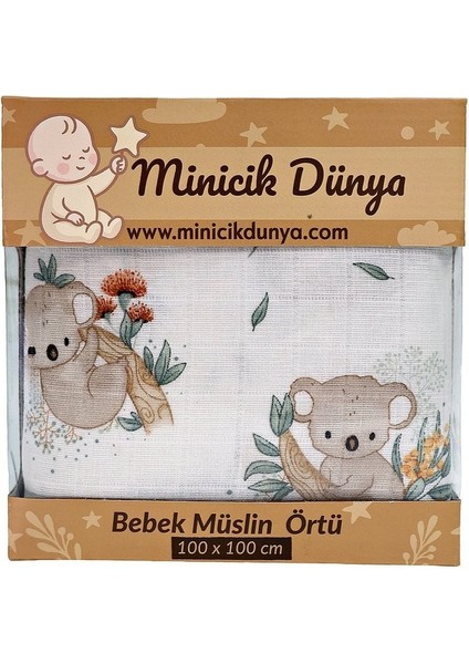 Müslin Örtü Tekli 100X100 Minicik Koala Sevgisi
