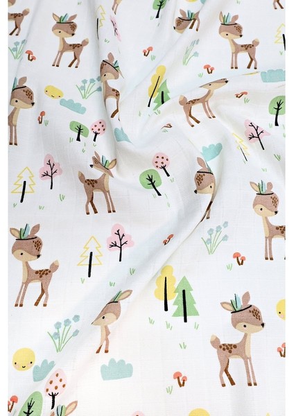 Minicik Geyik Bahçesi Müslin Örtü Tekli 115X115