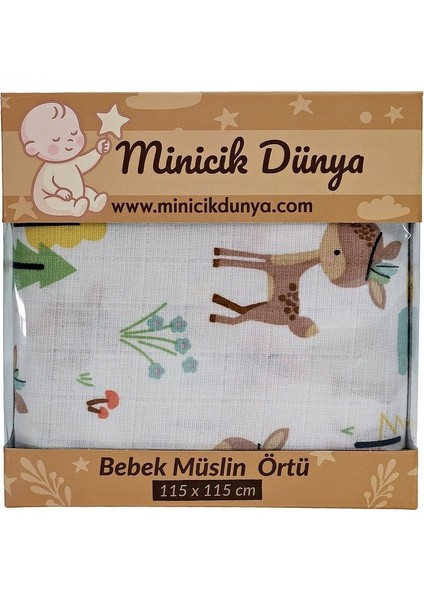 Minicik Geyik Bahçesi Müslin Örtü Tekli 115X115