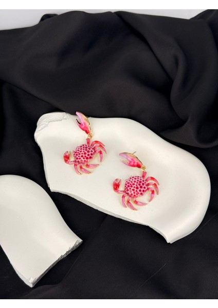 Pembe Mineli Yengeç Figürlü Marka Model Küpe fiyatları