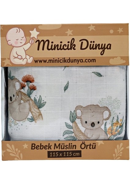 Minicik Koala Sevgisi Müslin Örtü Tekli 115X115
