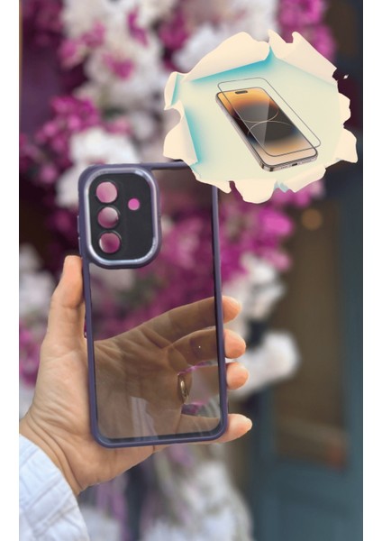Samsung Galaxy A36 5g Uyumlu Kaliteli Sararmaz Mor-Şeffaf Kılıf - Kırılmaz Cam Hediyeli