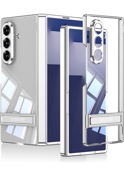 Galaxy Z Fold 7 Kılıf Kamera Korumalı Şeffaf Tasarımlı Zore LEGO Standlı Kapak - Gümüş