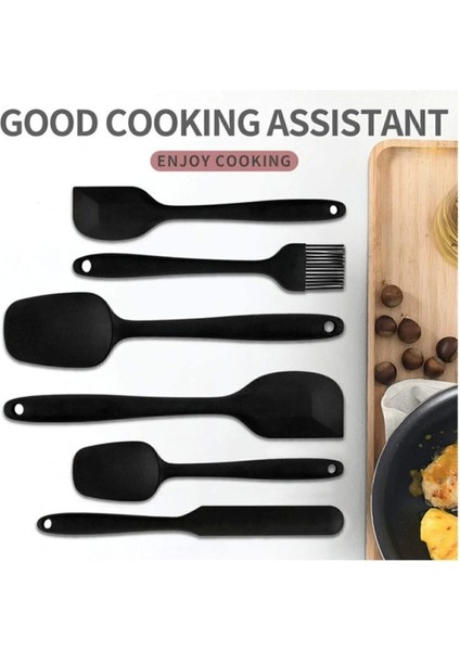6'lı Mutfak Seti: Silikon Yumurta Fırçası, Kaşık, Bıçak, Spatula Siyah modelleri