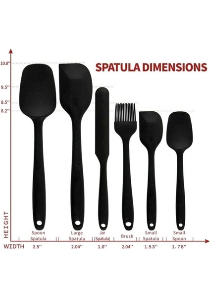 6'lı Mutfak Seti: Silikon Yumurta Fırçası, Kaşık, Bıçak, Spatula Siyah indirimleri