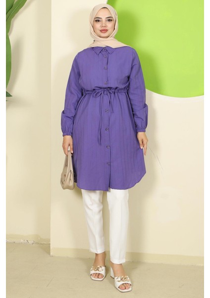 Yazlık Beli Bağlamalı Tunik Mor HM2811 fiyatları