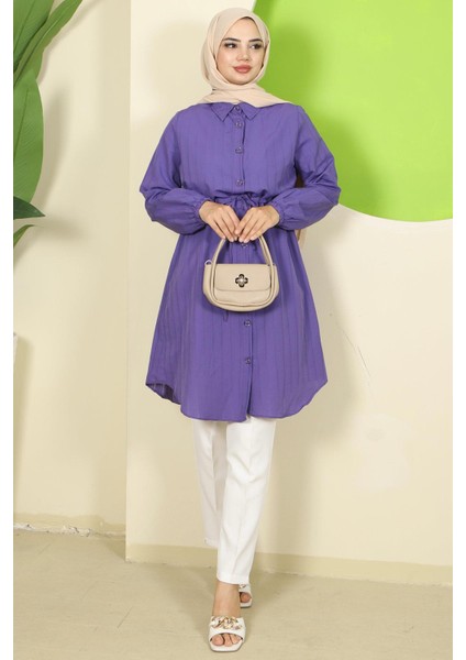 Yazlık Beli Bağlamalı Tunik Mor HM2811 modelleri
