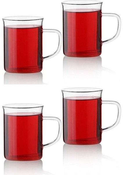 4'lü Şık Ince Ateşe Dayanıklı Borosilikat Cam Kupa Takımı, Beyaz