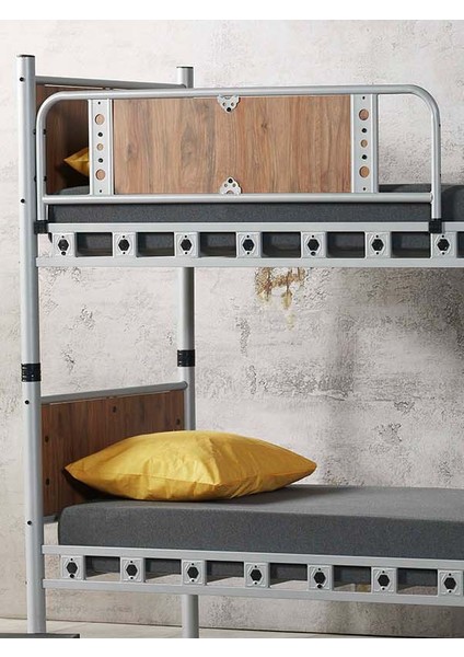 Argimo Elegan Genç Çocuk Ahşap Başıklı Metal Ranza ve Karyola 90 x 190 Ceviz fırsatları