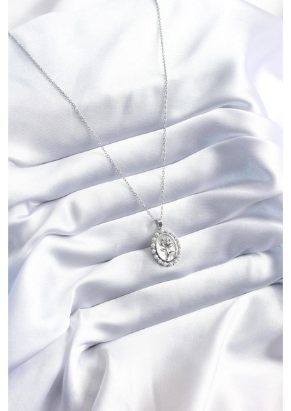 316L Çelik Gümüş Renk Gül Model Inci Detay Kadın Kolye - PRT3500EB00816 fiyatları