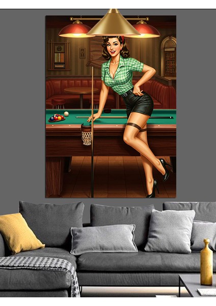 Bilardo Masası Kadın Dekoratif Kanvas - Mdf Ahşap Tablo