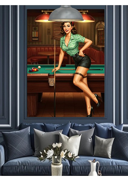 Bilardo Masası Kadın Dekoratif Kanvas - Mdf Ahşap Tablo fiyatları