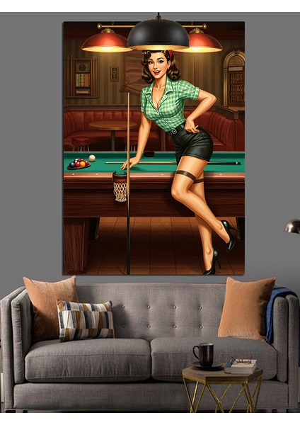 Bilardo Masası Kadın Dekoratif Kanvas - Mdf Ahşap Tablo modelleri