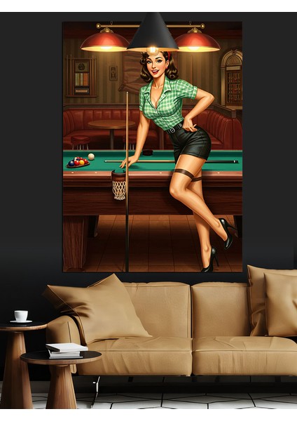 Bilardo Masası Kadın Dekoratif Kanvas - Mdf Ahşap Tablo indirimleri
