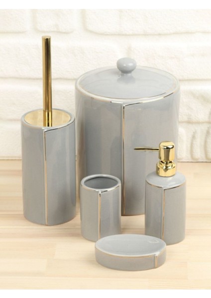 Hometarz Porselen Gold Banyo Wc Takımı 5 Li Sabunluk Fırçalık Set indirimleri