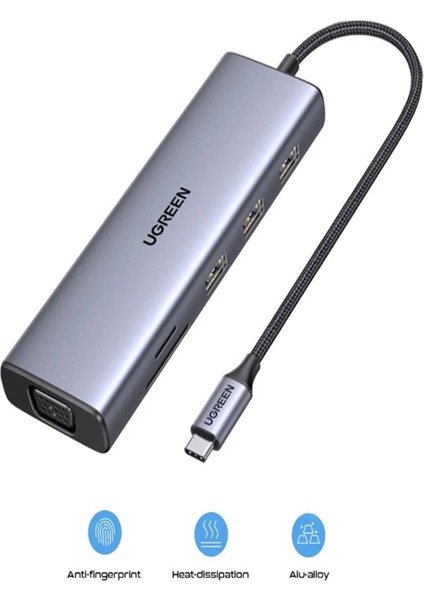 9‑in‑1 Type‑c Çoklu Hub | HDMI + VGA + Ethernet + 3xusb + Sd/tf Kart + Pd 100W