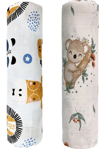 Müslin Örtü Ikili 90X90 Minicik Koala Sevgisi-Minicik Safari Dostları