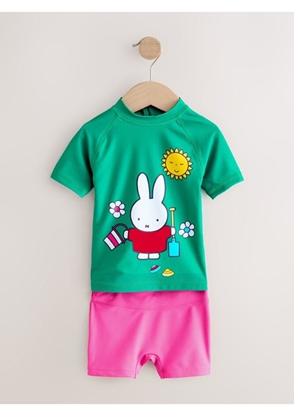 Yeşil Pembe Animal Desenli Sunsafe Korumalı Mayo Alt Üst Takım