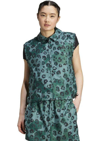 Adidas Yelek All Over Print Kadın Yeşil Klasik Yaka Yelek