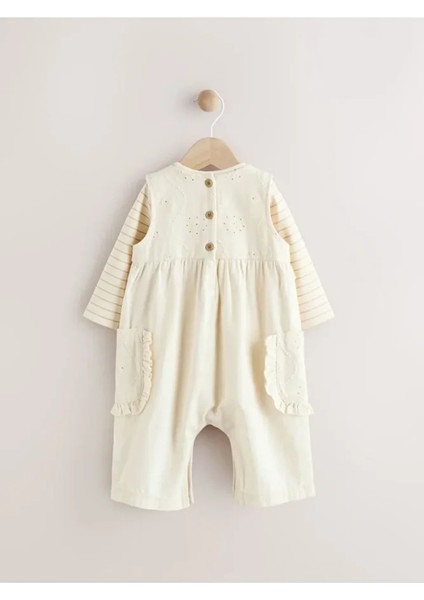 % 100 Pamuklu Krem Fırfırlı Salopet Body Zıbın Set fiyatları