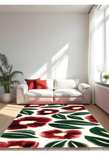 Makinede Yıkanabilir Renkli Çiçek Desen Kaymaz Taban Leke Tutmaz Salon Halısı ve Yolluk modelleri