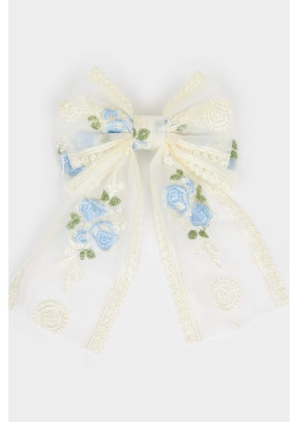 Kadın Kurdele Görünümlü Tüllü Gül Desenli Toka F7683AXNS