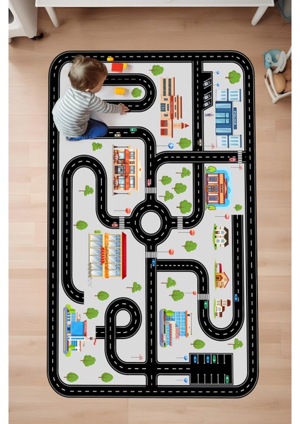 Yollu Oyun Halısı Makinede Yıkanabilir Kaymaz Taban Leke Tutmaz Antibakteriyel Çocuk Odası Halısı fiyatları