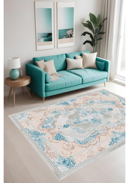 Dijital Baskı Klasik Desenli Modern Çerçeveli Dekoratif Makinada Yıkanabilir Salon ve Yolluk Halısı