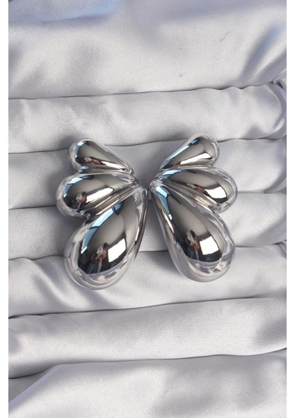 Pirinç Gümüş Renk Iri Bombeli Kelebek Küpe - PRT3500EB01842