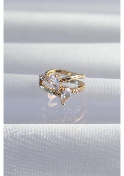 Pirinç Gold Renk Zirkon Taşlı Damla Earcuff Küpe - PRT3500EB02053