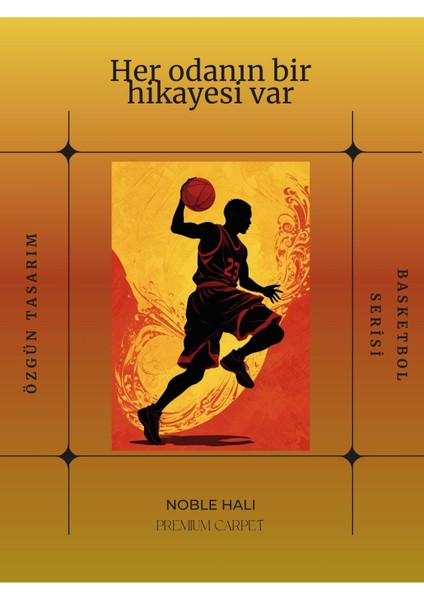 Dijital Baskı Sarı Kırmızı Basketbol Silüetli Makinada Yıkanabilir Genç Odası Salon ve Yolluk Halısı fiyatları