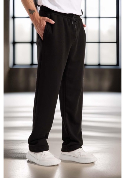 Mendes Baggy Kalıp Diagonal 3 Iplik Kumaş Erkek Eşofman Altı Pantolon - Siyah