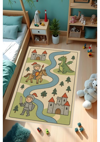 Dijital Baskı Çocuk Odası Halısı Makinede Yıkanabilir Anti Bakteriyel Leke Tutmaz Kaymaz Taban.
