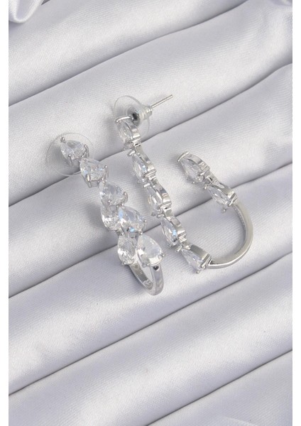 Pirinç Gümüş Renk Damla Zirkon Taş Tasarımlı Küpe - PRT3500EB01926 fiyatları