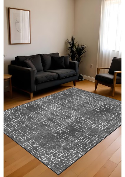 Dijital Baskı Kaymaz Taban Iskandinav Etnik Desen Koyu Gri Renk Salon Halısı Yolluk fırsatları