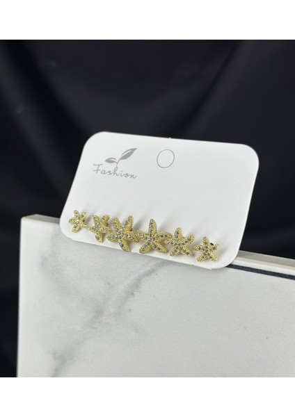 Gold Altın 6'lı Zirkon Taşlı Yıldız Tasarım Küpe Seti fiyatları
