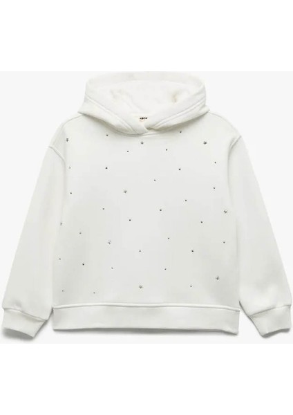 Oversize Kapşonlu Ekru Kız Çocuk Sweatshirt 6WKG10207AK