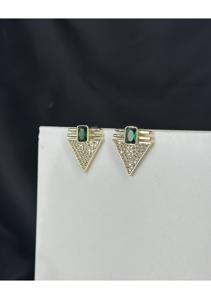 Gold Altın Yeşil Zirkon Taşlı Marka Model Çelik Küpe fiyatları
