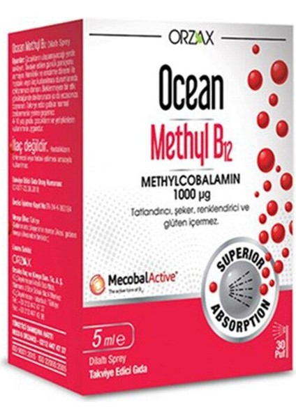 Ocean 1000 Mg Methyl Cobalamin B12 Sprey 5 ml - Diş Beyazlatıcı Köpük Hediye