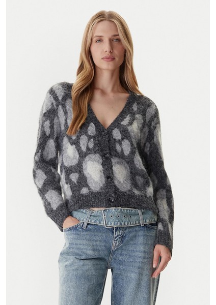 Kadın Onledelıe V Yaka Desenli Yün Hırka 15353090 Gri