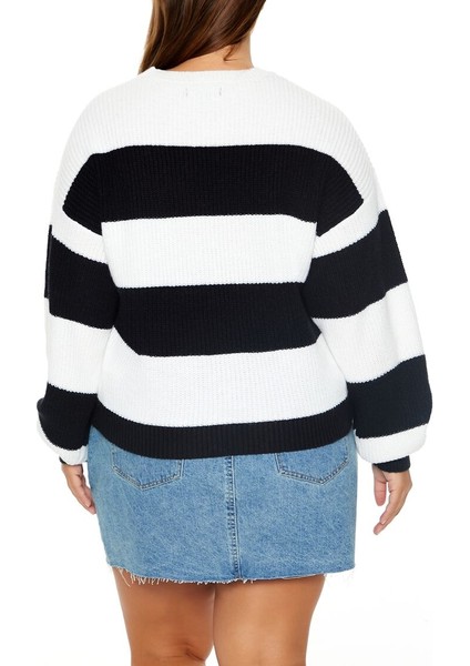 Plus Size Çizgili Kazak modelleri