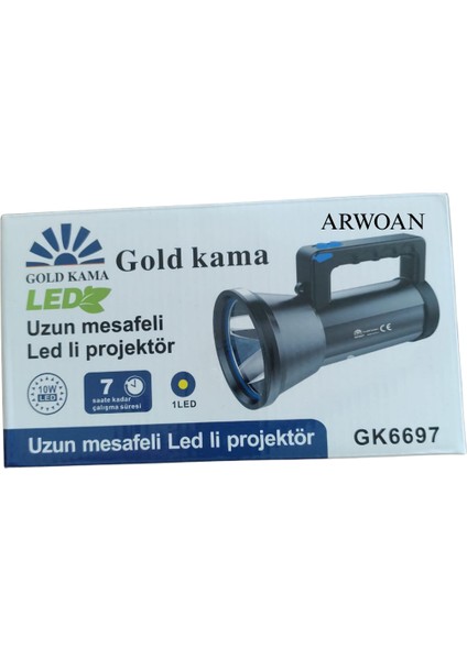 GK6697 Uzun Menzilli LED Projektör Fener 10W Güçlü Aydınlatma 7 Saat Çalışma Süresi Taşınabilir Şarjlı El Feneri