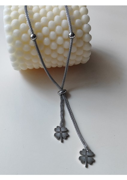 Yonca Kolye Hasır Zincirli Gümüş Renk Paslanmaz Çelik