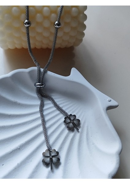 Yonca Kolye Hasır Zincirli Gümüş Renk Paslanmaz Çelik fiyatları