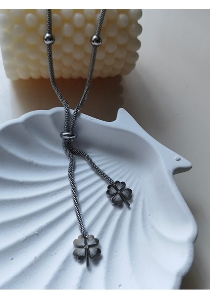 Yonca Kolye Hasır Zincirli Gümüş Renk Paslanmaz Çelik modelleri