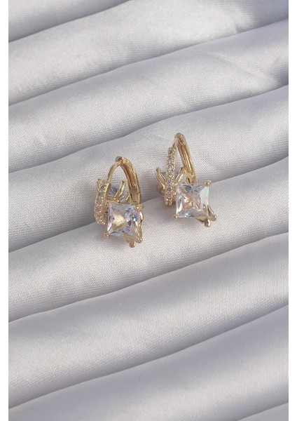 Pirinç Gold Renk Iri Zirkon Taşlı Kıvrımlı Minimal Kelebekli Halka Küpe - PRT3500EB02017 fiyatları