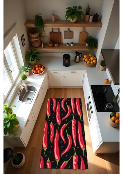 Dijital Baskı Modern Kaymaz Taban Leke Tutmaz Makinada Yıkanabilir Mutfak Halısı ve Yolluk